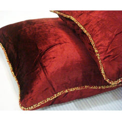 Maroon Shimmer - Maroon Velvet Throw Pillow Cover