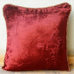 Maroon Shimmer - Maroon Velvet Throw Pillow Cover