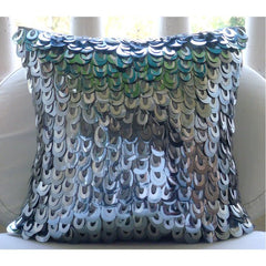Metallic Scales - Silver Art Silk Throw Pillow Cover
