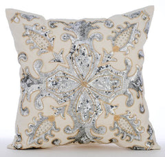 Millennium Ivory Beaded Throw Pillow Cover