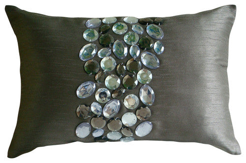 Art Silk Grey Rectangular Decorative Pillows Cover Crystal Delight