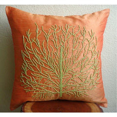 Money Tree - Orange Art Silk Decorative Euro Sham