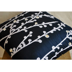 Navy Blue Willow - Navy Blue Art Silk Throw Pillow Cover