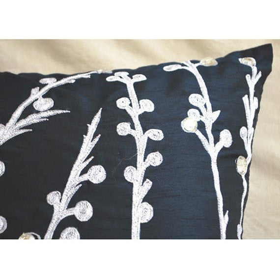 Navy Blue Art Silk Throw Pillow Cover, Navy Blue Willow – The HomeCentric