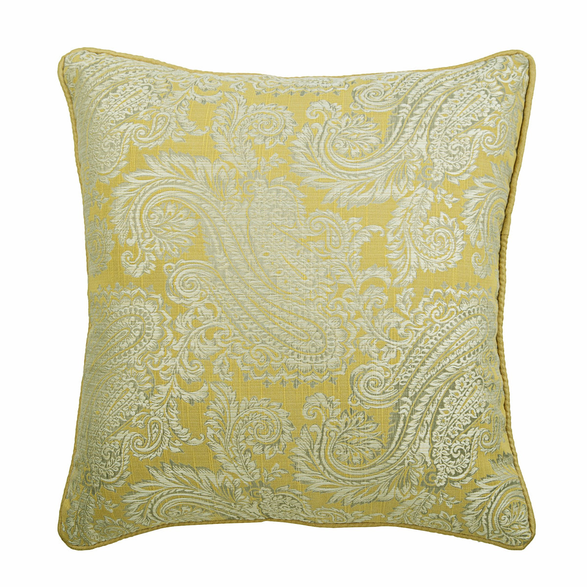 Paisley Yellow Scents - Yellow Jacquard Silk Decorative Euro Sham