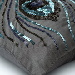 Peacock Feather - Silver Art Silk Decorative Euro Sham