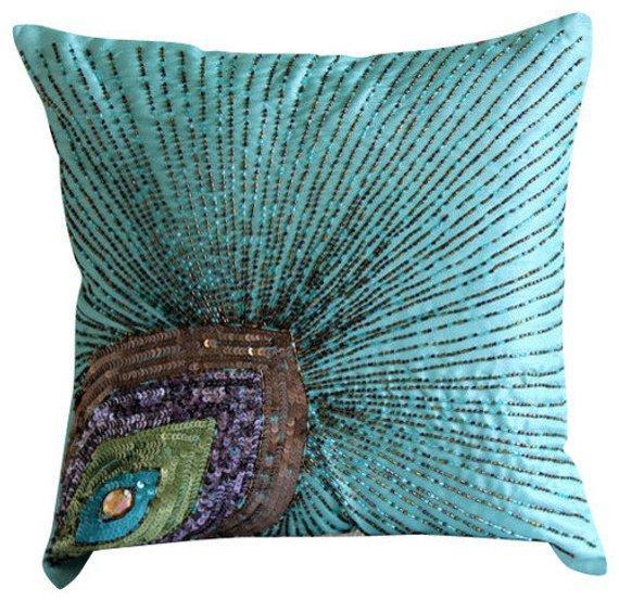 Peacock Pearls - Natural Beige Cotton Linen Throw Pillow Cover