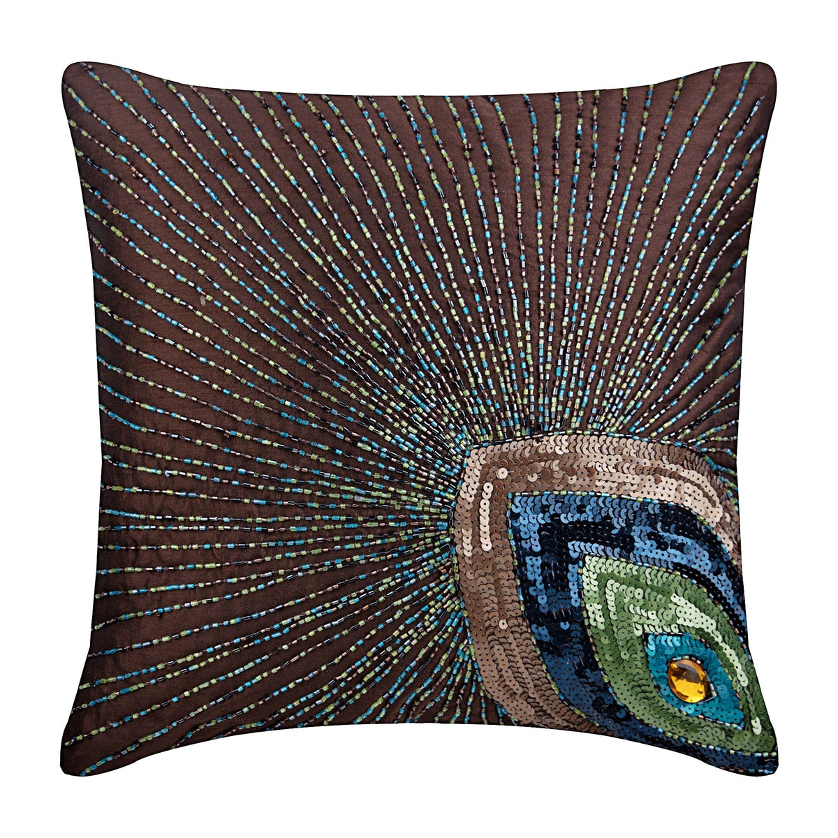 Peacock Pearls - Natural Beige Cotton Linen Throw Pillow Cover