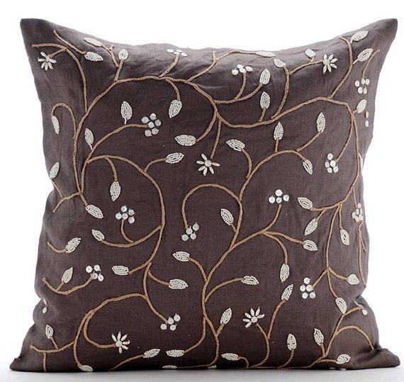 Pearl Aroma - Brown Cotton Linen Decorative Euro Sham