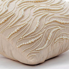Pearl Charmer - Beige Cotton Linen Throw Pillow Cover