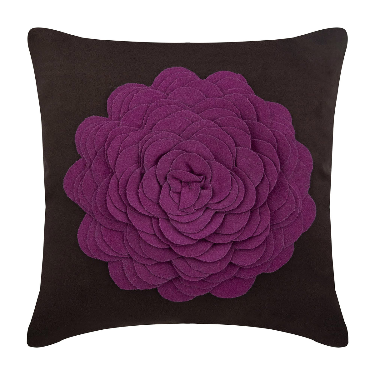 Pink Rose - Brown Faux Suede Decorative Euro Sham