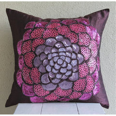 Pink Wildflower - Plum Art Silk Decorative Euro Sham
