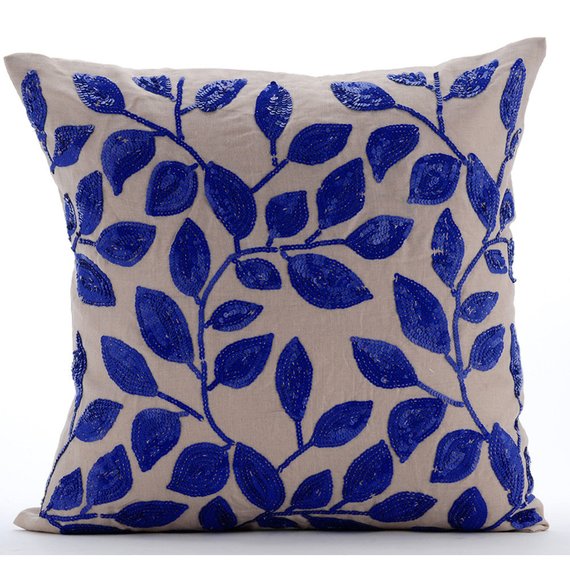Rainy Blue Leaves Pillow Cover