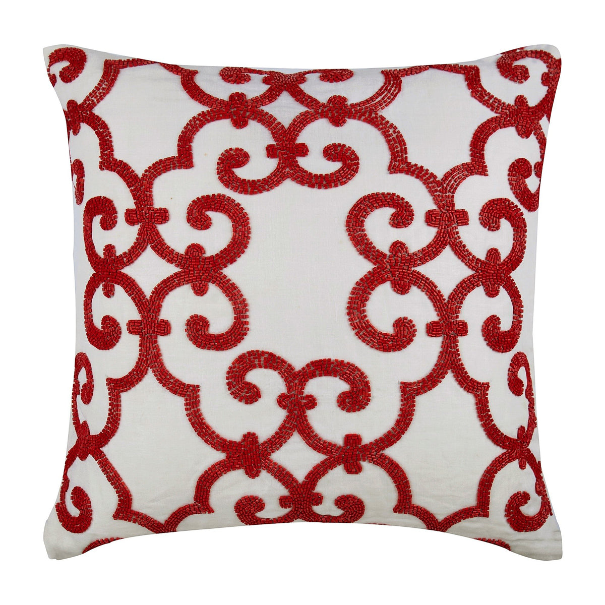 Red Encrusted - Red Cotton Linen Decorative Euro Sham