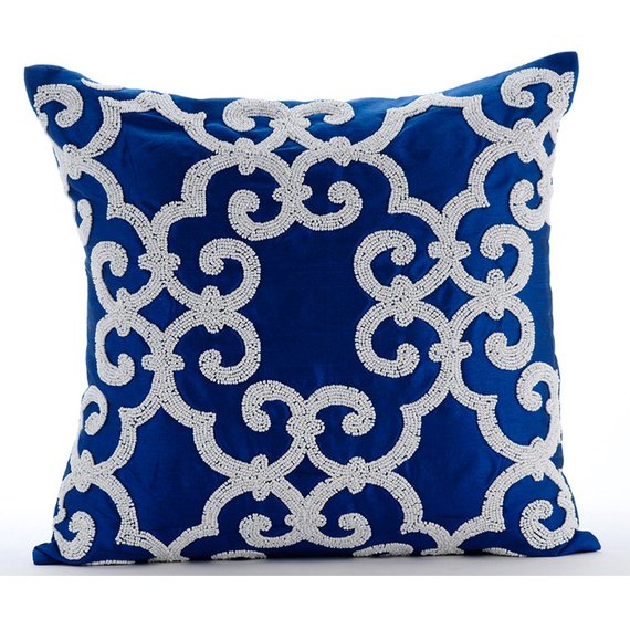 Royal Arabic Blue Throw Pillow Cover