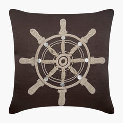 Sailboat Wheel - Brown Linen Decorative Euro Sham