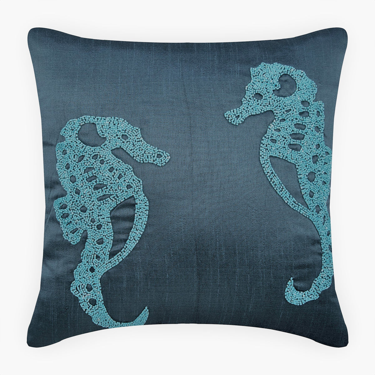 Natural Beige Cotton Linen Throw Pillow Cover - Sea Horse Pearls