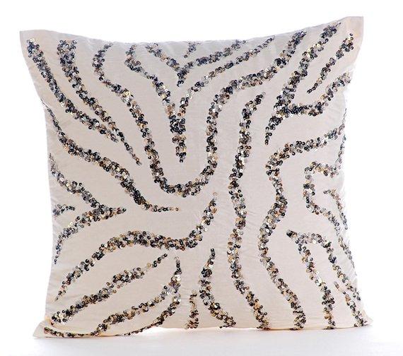 Sequin Whirlpool - White Art Silk Decorative Euro Sham