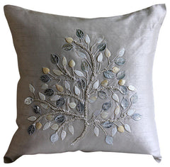 Silver Leaf - Silver Beige Art Silk Decorative Euro Sham