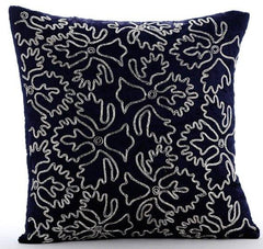 Silver Periwinkle - Navy Blue Velvet Decorative Euro Sham