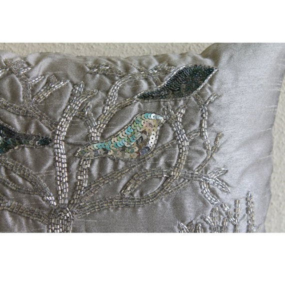 Silver Pigeons Silk Throw Pillow Cover