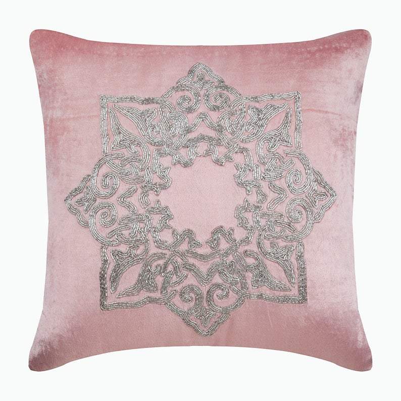 Silver Plated - Pink Velvet Decorative Euro Sham