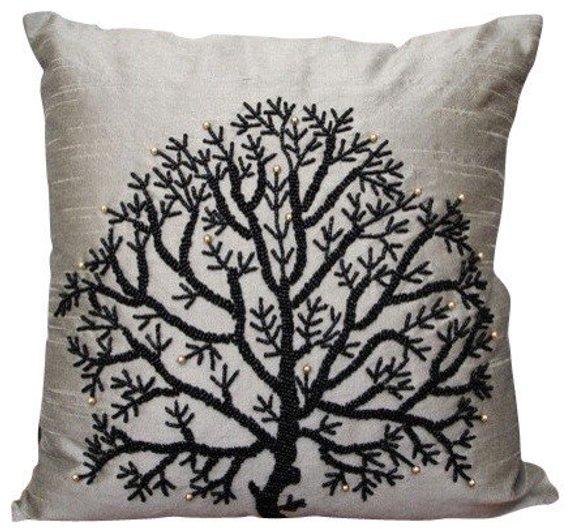 Silver Tree Of Life - Silver Art Silk Decorative Euro Sham