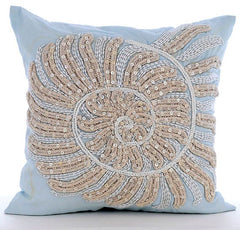 Swirl Twirl - Light Blue Cotton Linen Decorative Euro Sham