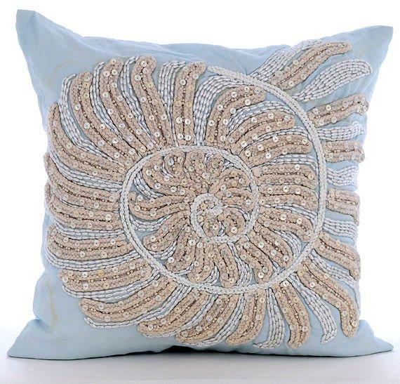 Swirl Twirl - Light Blue Cotton Linen Decorative Euro Sham