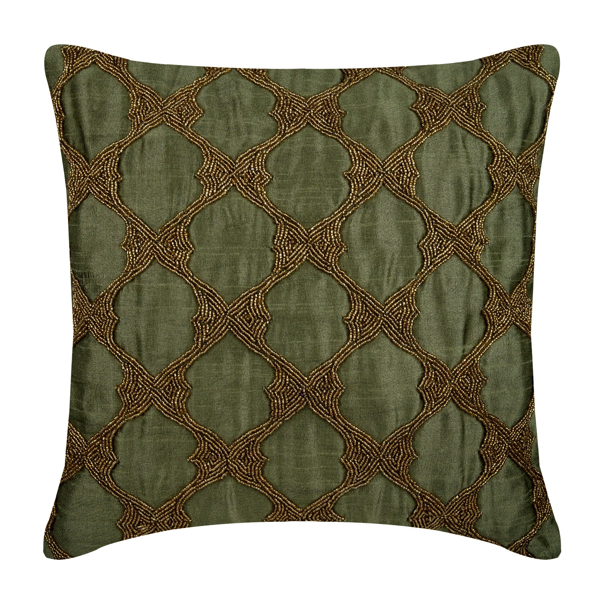 Tarnished Gold Beaded Throw Pillow Cover