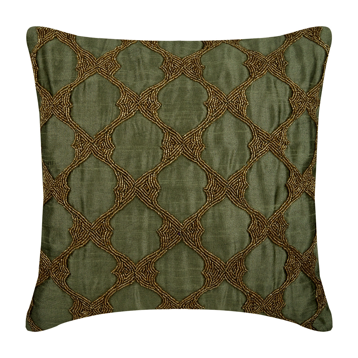 Tarnished Gold Beaded Throw Pillow Cover