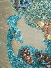 Taupe Green Peacock - Taupe Green Art Silk Throw Pillow Cover