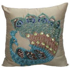 Peacock Glam - Blue Art Silk Decorative Euro Sham