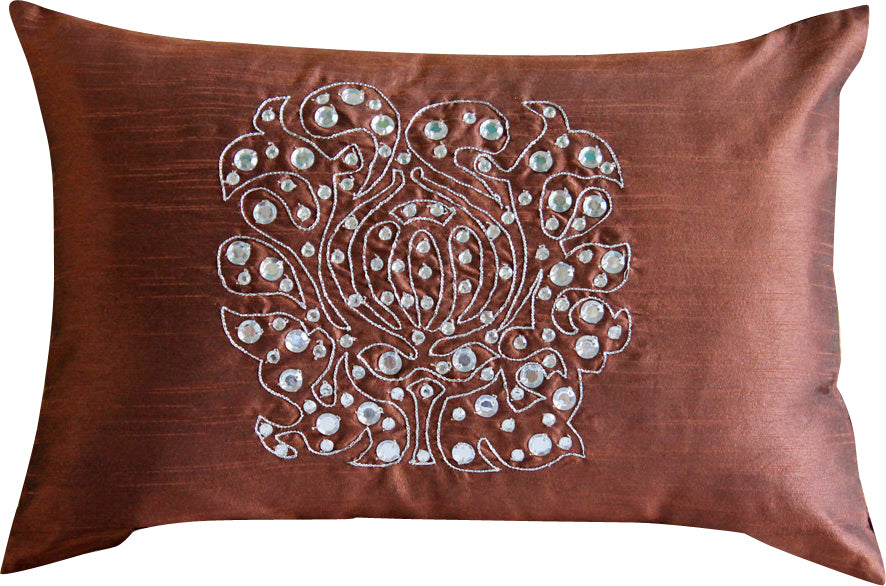 Art Silk Rust Rectangular Decorative Pillows Cover Crystal Evening