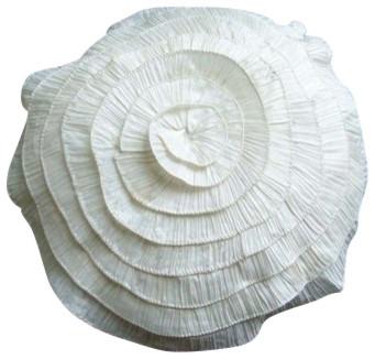 Vintage Ruffles - Crushed Art Silk Ivory Decorative Round Pillow Cover