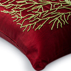 Tree Of Joy - Deep Red Art Silk Throw Pillow Cover