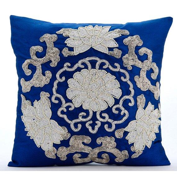 Turkey Treasure - Royal Blue Art Silk Decorative Euro Sham