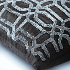 Turkish Silver - Charcoal Gray Velvet Throw Pillow Cover
