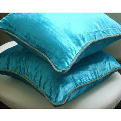 Turquoise Shimmer - Turquoise Blue Velvet Decorative Euro Sham