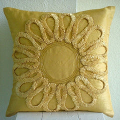 We All Blossom - Gold Art Silk Throw Pillow Cover