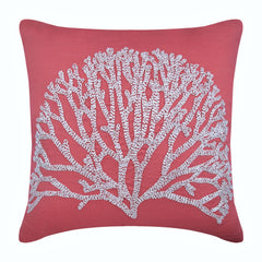 White Forest - Coral Pink Cotton Linen Decorative Euro Sham