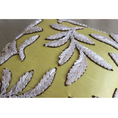 White Leaves - Yellow Art Silk Decorative Euro Sham