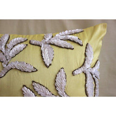 White Leaves - Yellow Art Silk Decorative Euro Sham