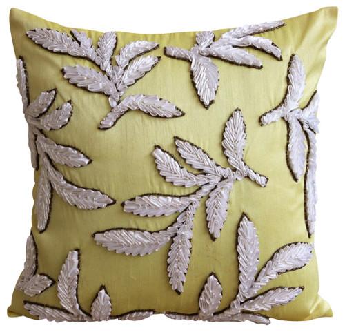 White Leaves Pillow Cover