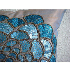 Wild Flower - Two Tone Orange Blue Art Silk Decorative Euro Sham