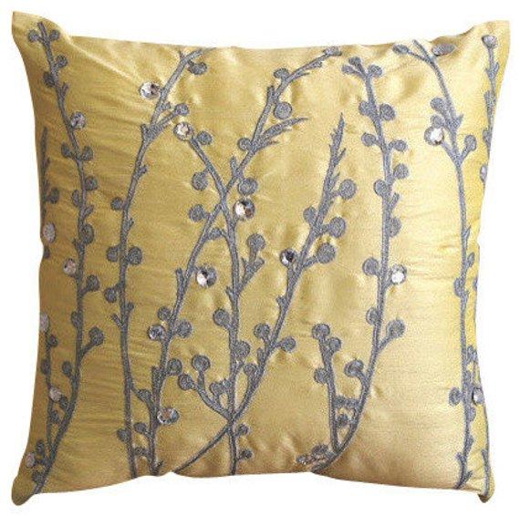 Yellow Crystal Willow - Yellow Art Silk Decorative Euro Sham
